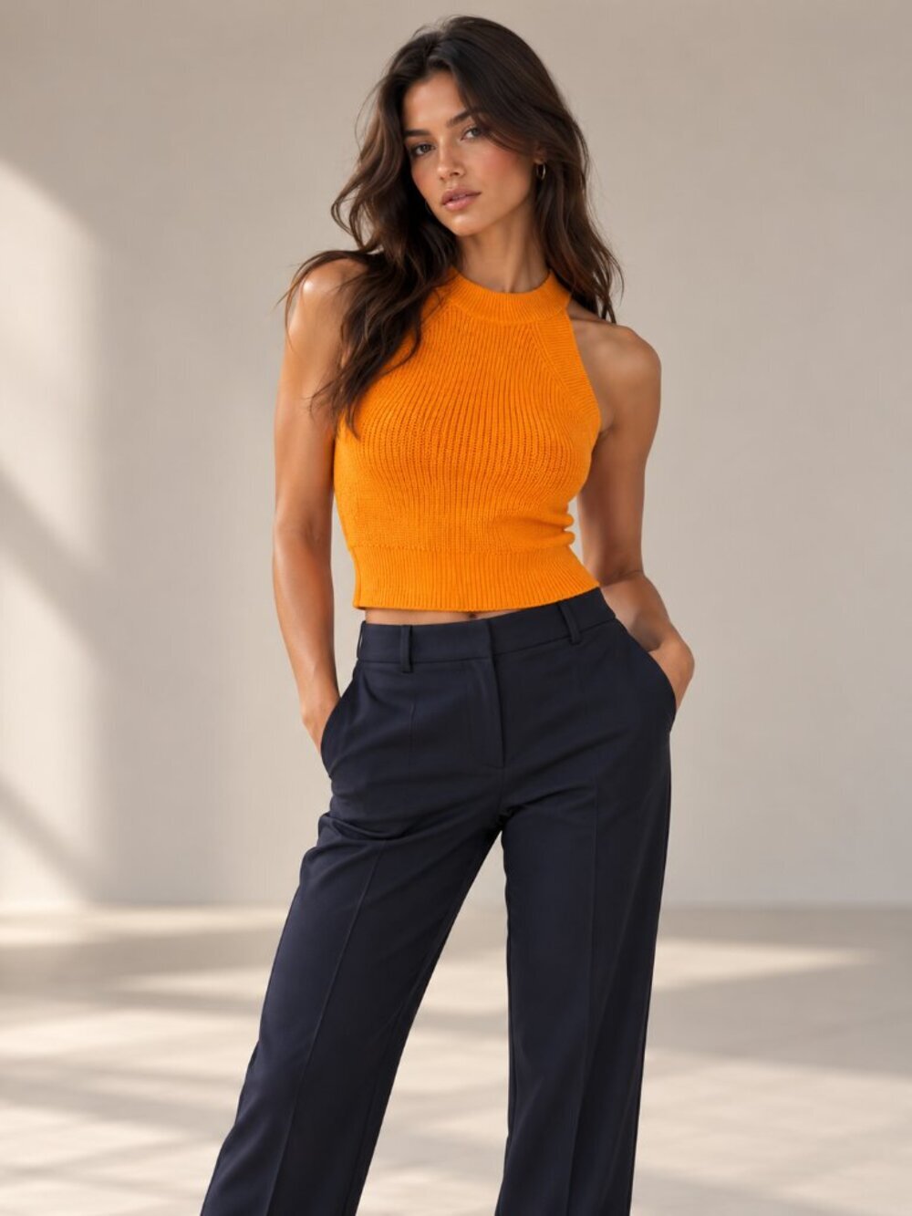 ARITZIA Wilfred Crevier Knit Halter Sweater Tank Creamsicle Orange XS